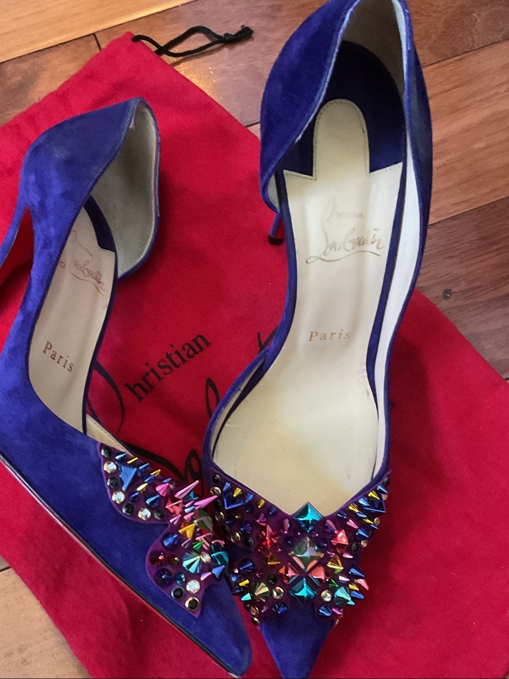 Christian Louboutin Purple Suede Pointed Crystal-Embellished Pumps - Picture 2 of 3